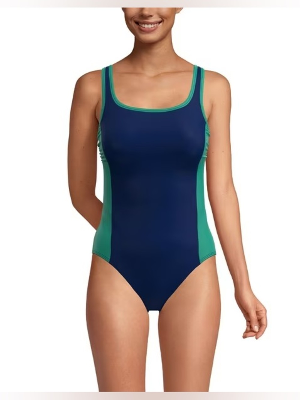 Lands' End Women's Scoop Neck One Piece Swimsuit Navy and Green NWT XS 2-4